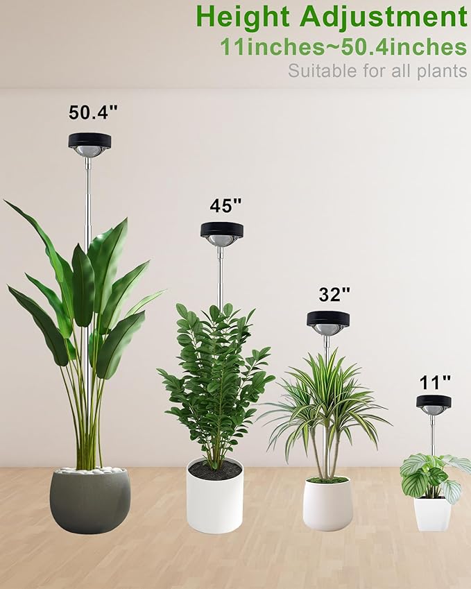 Plant Grow Light,yadoker LED Growing Light Full Spectrum for Indoor Plants,Black Magnifying Glass Plant Lights,Height Adjustable, Automatic Timer, 5V Low Safe Voltage,Idea for Large
