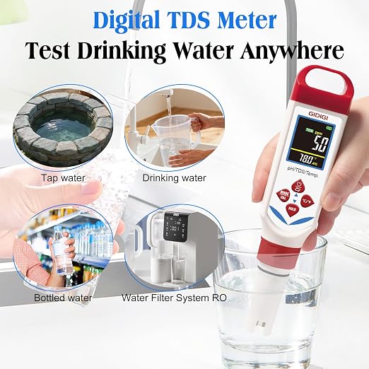 Digital pH Tester for Water, 3 in 1 pH TDS Meter for Drinking Water | 0-9990ppm pH pen with Color Display & Green Probe | AAA Battery Powered Water Tester for Drinking Water, RO/DI System