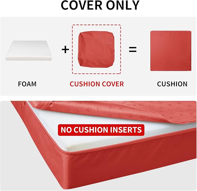 Easy-Going Waterproof Patio Cushion Covers 24x22x4 inch 4 Pack Replacement Non-Slip Outdoor Seat Cushion Slipcover with Zipper. Terra Red