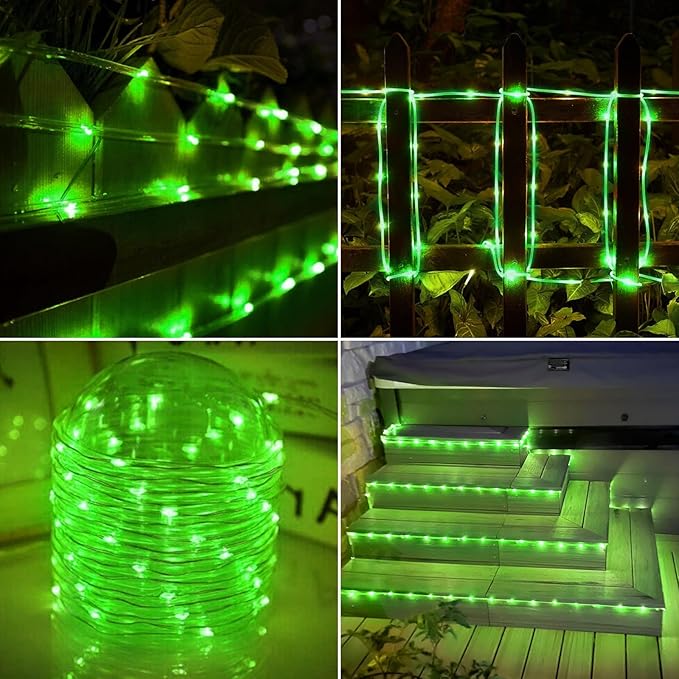 Solar Rope Lights, 2 Packs Total 132ft 400LEDSolar String Lights, 8 Modes Waterproof Solar Powered Outdoor Light, Flexible Clear Tube Light for Garden Backyard Patio Deck Porch Tree Xmas Decor - Green