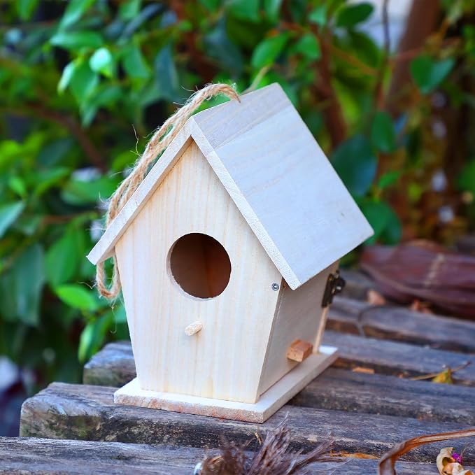 Barydat 12 Pcs Bird Houses Hanging Wooden Bird Houses for Outside DIY Garden Patio Decorative for Swallow Sparrow Hummingbird Finch Throstle Birdhouse Kits Arts and Craft Projects, 3 Sizes