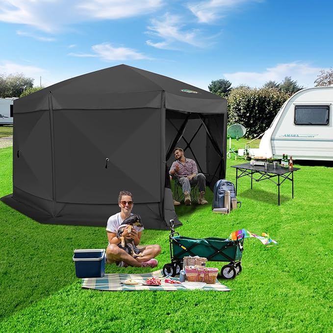 COBIZI 15x15 FT Pop Up Gazebo, Canopy Tent, Large Gazebos On Clearance with Sidewalls, Screened in Gazebo,carpas para Patio,Portable Screen Tents for 12-15 Persons Outdoor Camping, Backyard, Black