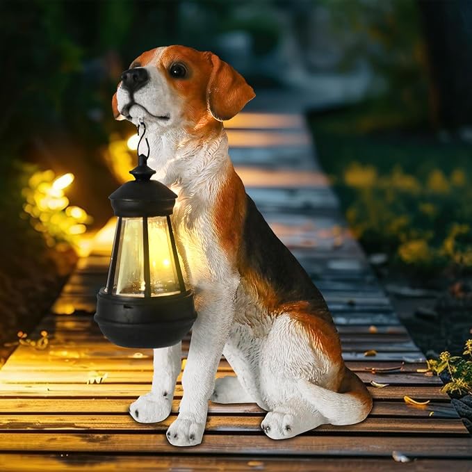 Garden Dog Statues Outdoor Decor, Solar Lights Outdoor Beagle Dog Statue Garden Decorations Solar Dog Ornaments for Patio, Lawn, Yard Art Decoration, Housewarming Garden Gift for Mom