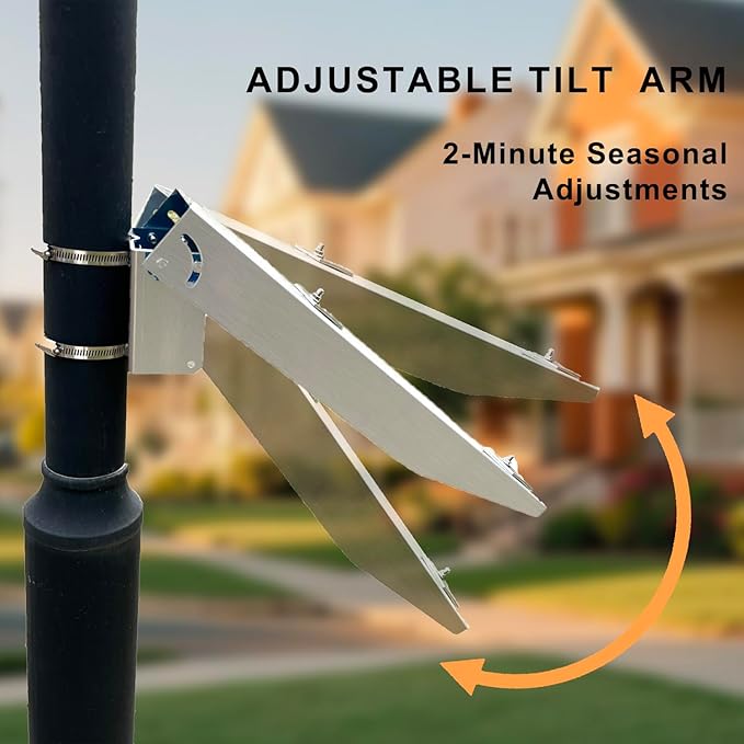 Solar Panel Pole Mount Kit, Adjustable Angle Mounting Bracket for 20w, 30w, 40w, 50w Panel, 0-90° Tilt, Fits Flat Surface or Poles Dia.1.8 - 4 Inches