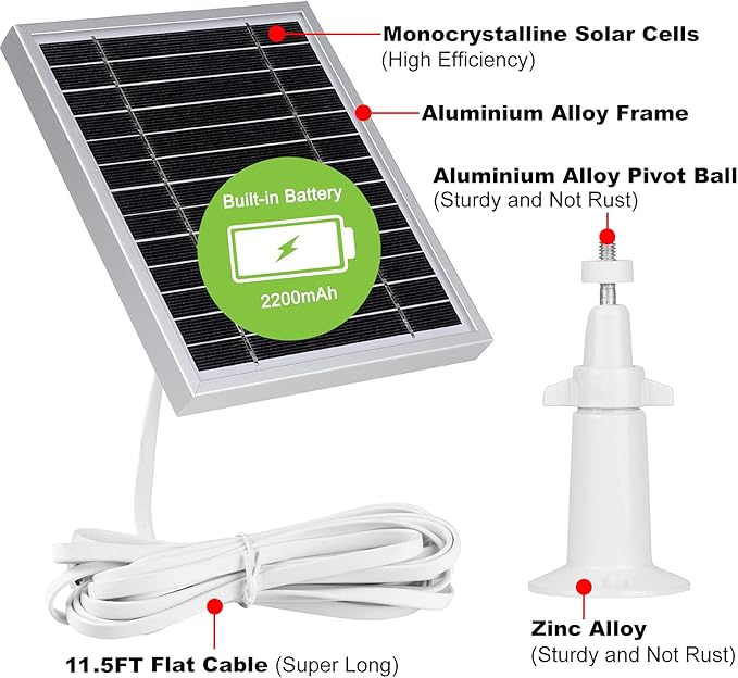 UYODM Solar Panel Compatible with SimpliSafe Outdoor Security Camera,Power Your SimpliSafe Outdoor Camera continuously, AL Alloy Frame Durable and Sturdy - Silver