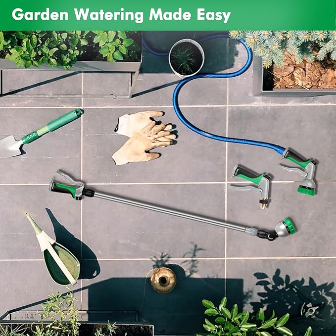RESTMO 36”-60” Metal Watering Wand, Long Telescopic Tube | 180° Adjustable Ratcheting Head | 7 Spray Patterns | Flow Control, Perfect Garden Hose Sprayer to Water Hanging Baskets, Shrubs, Green