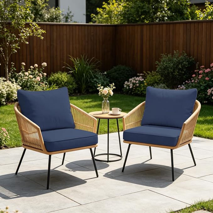 4-Piece Outdoor Patio Cushion Covers, Seat & Back Replacement Set, Covers Only for Patio Furniture, Porch, Deck, Balcony (4Pcs-Blue, 24 * 24 * 4-inch)