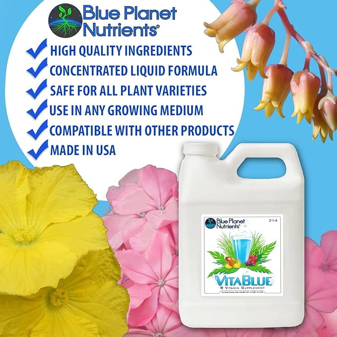 VitaBlue Complete B-Vitamin Supplement for Plants (32 oz) Vita Blue Quart | for All Plants & Gardens | Blue Planet Nutrients