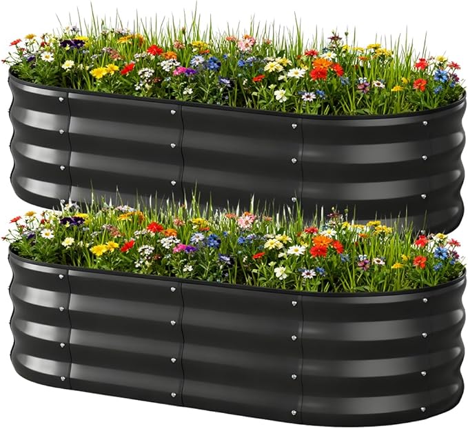 COMHOMA 2 Pack Raised Garden Bed 4x2x1ft,Galvanized Metal Planter Box Kit for Outdoor Gardening,Large Vegetable Flower Growing Beds with Gloves Tools,Black