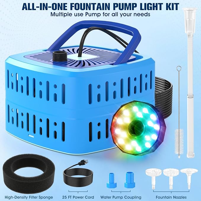 Pond Filter Pumps with Lights, 800GPH Pond Pump with Filter Fountain Kit,130W Pond Filter System with Pump Filter Kit, Koi Pond Filters for Outdoor Pond Water Features(Corded Electric)-Blue