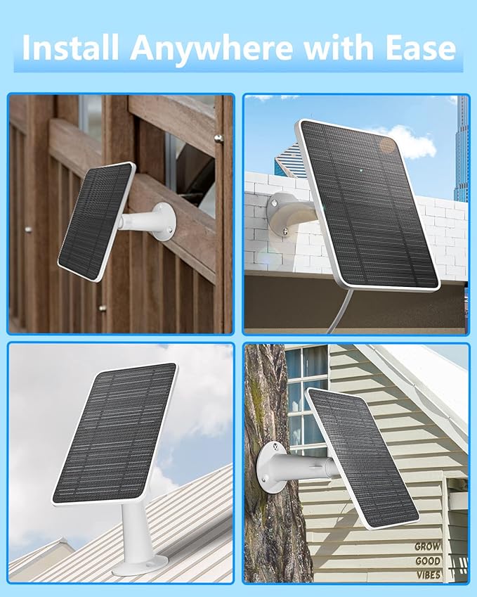 Solar Panel for Security Camera, 5W Solar Panel Charger Compatible with Eufycam 3/3C/2/2 Pro/2C/2C Pro/E/E20/E40/L20/L40/Solo/SoloCam Spotlight, Micro USB&USB-C Port IP65 Waterproof 10ft Cable, 1 Pack
