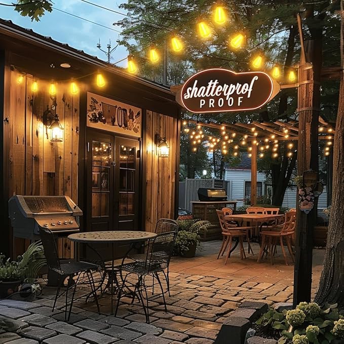 50FT Outdoor String Lights, Waterproof Patio Lights with Shatterproof ST38 Vintage Edison Bulbs, Connectable Outside Hanging Lights for Backyard, Porch, Deck, Balcony, Garden, 2500K Dimmable