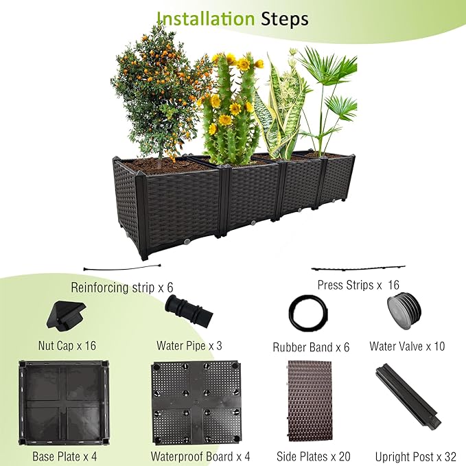 Large Planters for Outdoor Plants Rectangular Raised Garden Bed Elevated Planter Boxes Patio Balcony Deck for Planting Flowers, Vegetables, Tomatoes, and Herbs