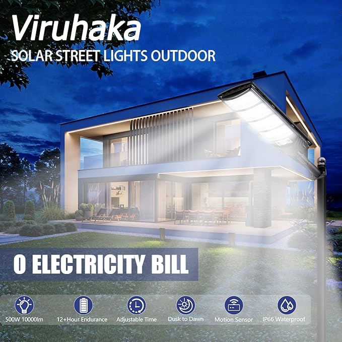 Solar Street Lights Outdoor Waterproof, LED Dusk to Dawn Solar Light, Flood Lights with Motion Sensor and Remote Control, for Exterior Wall, Patio, Yard, Deck, Garden,Parking Lot Lights(2-Pack)