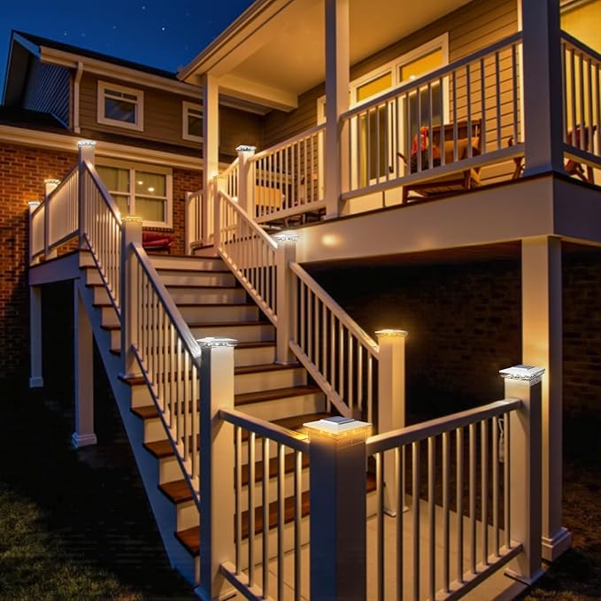 btfarm 6 Pack Solar Post Cap Lights Outdoor, 2 Mode 16 LED Fence Post Light Fit 4x4 3.5x3.5 Wooden/Vinyl, Waterproof Bright Solar Powered Lights Outside for Deck Patio Porch Garden Decoration, White