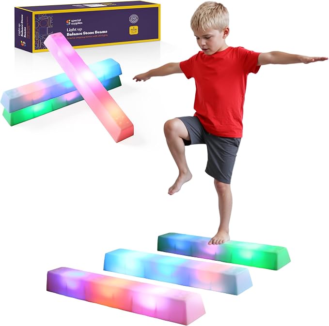 Special Supplies LED Stepping Stones for Kids -Light-Up Balance Blocks- Coordination & Balance for Toddlers & Children- Durable Non-Slip Rubber, Safe Indoor & Outdoor Play