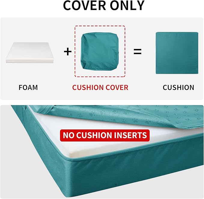 Easy-Going Waterproof Patio Cushion Covers 24x24x4 inch 4 Pack Replacement Non-Slip Outdoor Seat Cushion Slipcover with Zipper. Teal
