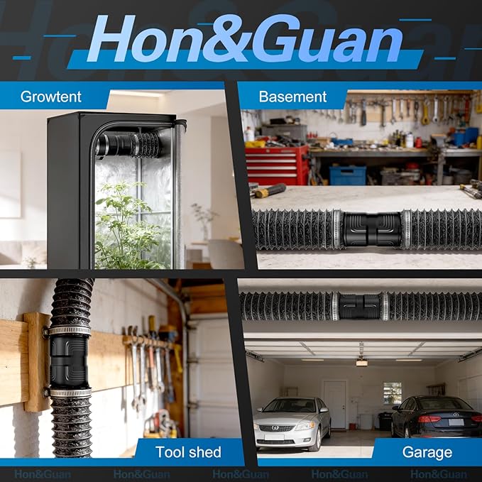 Hon&Guan 6 Inch Upgrade Inline Duct Fan with Stepless Speed Controller - 345 CFM, 20W Low Power, Low Noise Ventilation Fan for Grow Tents, Hydroponics, Basements
