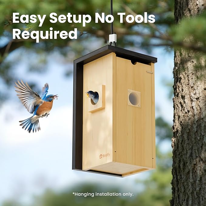 Birdfy Bird House with Camera Solar Powered with Iron Guard for Outside, AI Identify, 1080P HD & Night Vision for Bluebird Finch Swallow Wren Chickadee Nesting Watching, Auto Detect & Notify
