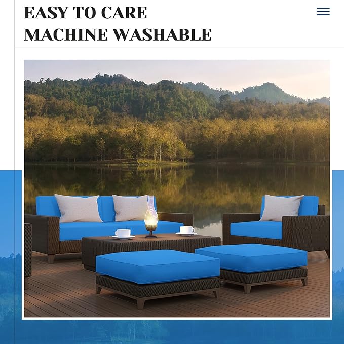Mindsoft 8 Pcs 24"x24" Patio Cushion Covers Outdoor Cushion Covers Replacement High UV Resistant Anti Slip Waterproof Patio Chair Seat Slipcovers for Outdoor Furniture(Bright Blue)