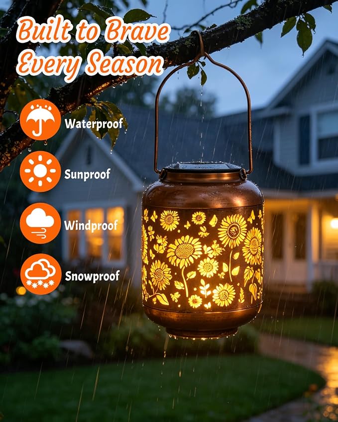 ANYTALK Birthday Gifts for Women Mom Grandma, Sunflower Solar Lanterns Outdoor Waterproof, Hanging Solar Lights for Yard, Patio, Porch, Garden Decor