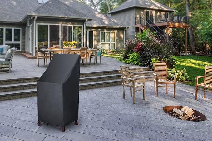 Patio Chair Covers, High Back Outdoor Chair Covers Waterproof, 600D Heavy Duty Lawn Outside Barstool Chair Covers,Fits for 4-6 Stackable Dining Chairs,28"W x 36"D x 47"H, 1 Pack