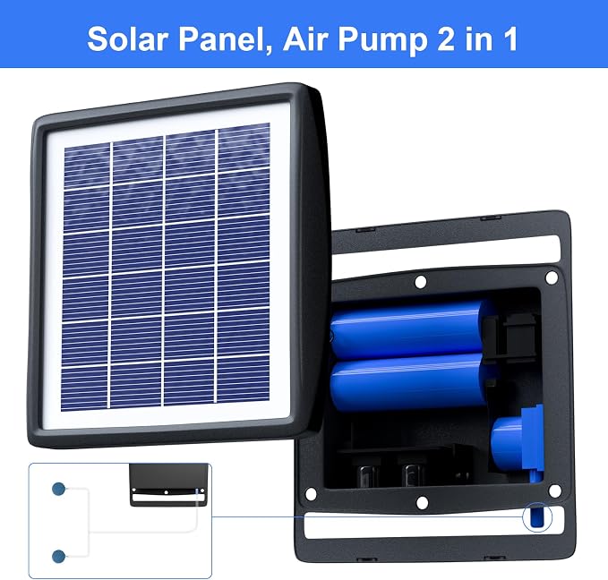 PChero Solar Pond Aerator, 2W & 2200mAh Solar Aquarium Air Pump with 2 Air Stone, 2 Modes Bubbler for Aquarium, Fish Tank, Outdoor Small Pond, Hydroponics