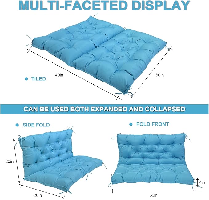 Porch Replacement Swing Cushions for Outdoor: 2-3 Seater Garden Waterproof Patio Bench Cushion with Ties - 4" Thick Swing Chair Cushion for Backyard Furniture Loveseat