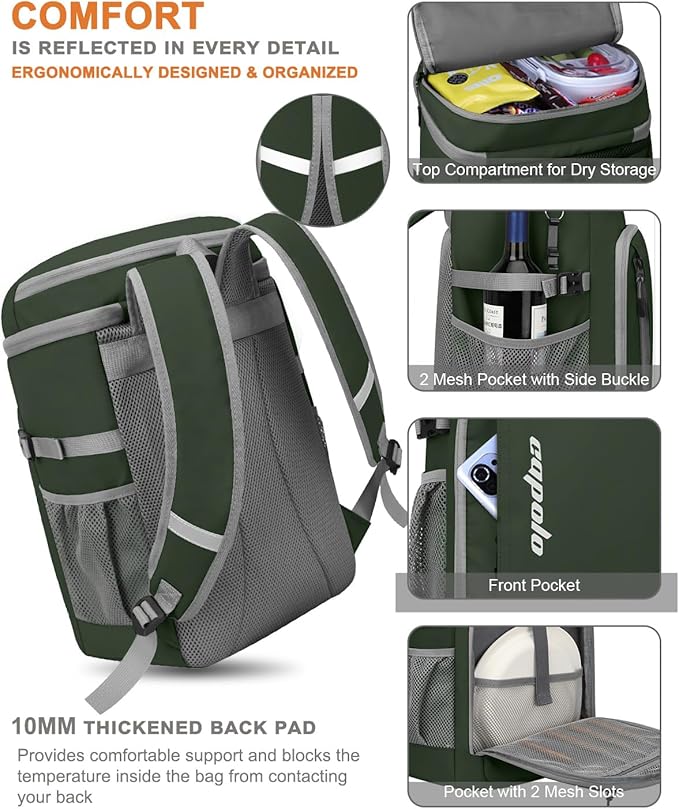 Capolo Cooler Backpack Insulated Waterproof for Women Men,36/45 Cans Lunch Backpack Coolers Leak Proof Soft Cooler Bag Ice Chest for Camping Beach