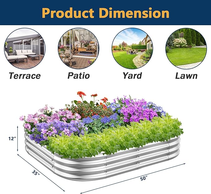 RAYKEEP Galvanized Raised Garden Beds, Outdoor Raised Beds for Gardening, Oval Large Bottomless Metal Elevated Planter Raised Box Set for Vegetables, Fruits, Flowers (4x3x1ft)