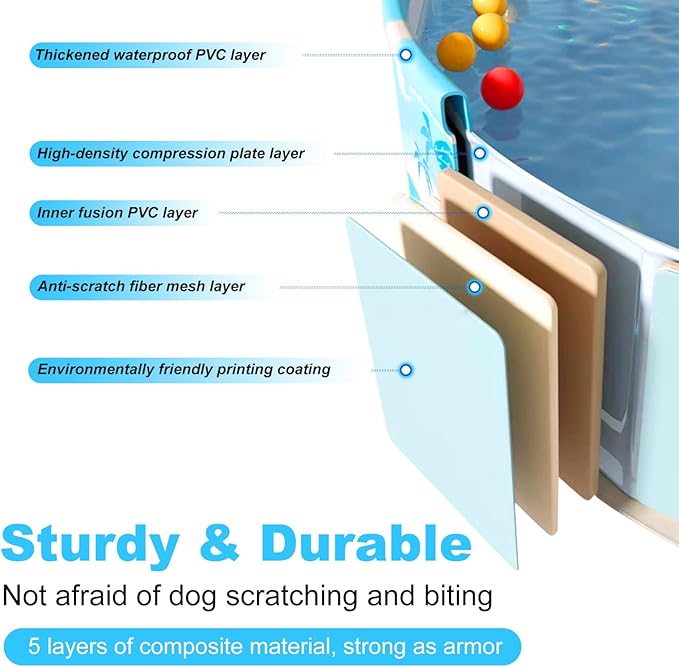 Foldable Swimming Pool for Kids 62.9"x17.7" Hard Plastic Portable Dog Pool Anti-Slip Collapsible Pets Bathtub Kiddie Pool Indoor Outdoor Backyard (Beach Party 63'')