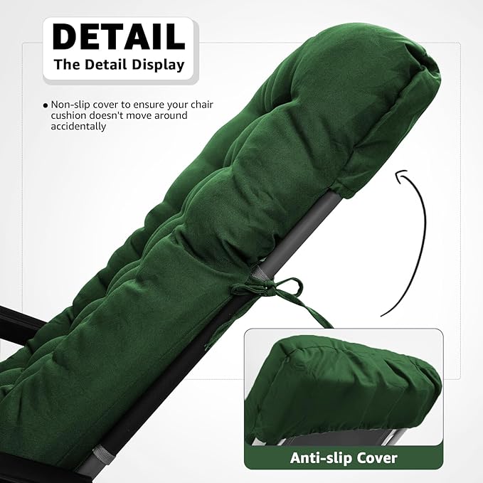 Patio Lounge Chair Cushion, Waterproof Zero Gravity Chair Cushions with Ties, 66x21x4 Inches Chaise Lounge Chair Cushion for Outdoor Indoor Furniture, Green (Only Cushion)