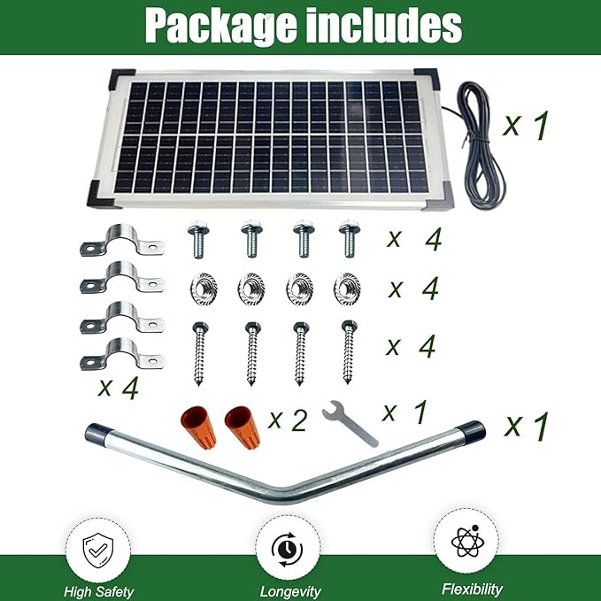 FM123 10 Watt Solar Panels Kit for Mighty Mule GTO PRO Automatic Gate Openers,12v Portable Solar Panel Battery Charger, Replace FM350 MM260 MM560 FM200 FM350 FM500 FM502 FM700 MM571W MM271 MM360