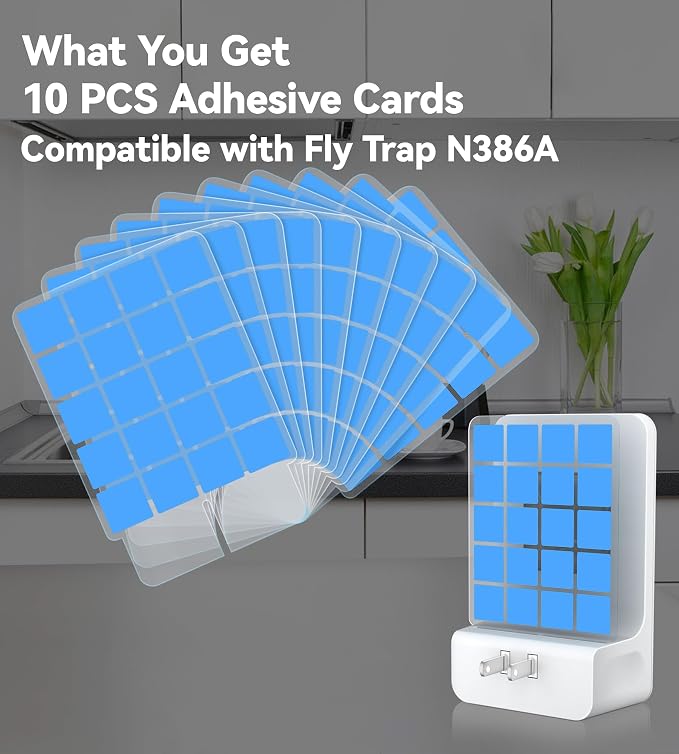 Upgraded 10 PCS Double-Sided Adhesive Card Refills for Replacement | Compatible with Flying Insect Trap Device N386A-Pro (Replacement Refills Only)