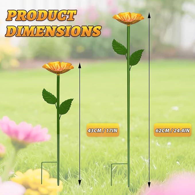 Mellbree Bee Watering Station, 4-Pack Metal Flower Bee Bath for Garden – Attract Butterflies & Pollinators – Colorful Outdoor Garden Stakes for Yard, Patio, Butterfly Garden – Gardening Essentials