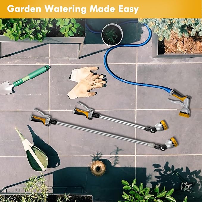 RESTMO 36”-60” Metal Watering Wand, Long Telescopic Tube | 180° Adjustable Ratcheting Head | 7 Spray Patterns | Flow Control, Perfect Garden Hose Sprayer to Water Hanging Baskets, Shrubs, Yellow