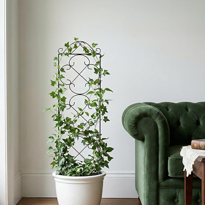Thealyn Garden Trellis for Climbing Plants, 4 Pack 56" x 13.8" Metal Trellis for Potted Plants and Planters, Rust-Resistant Plant Support for Indoor Outdoor Use, Black