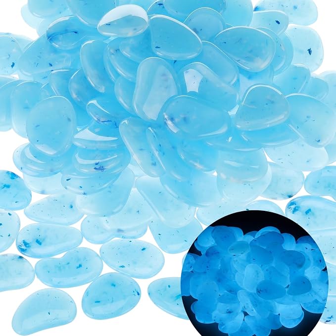 Landical 100 Pcs 1.8 Inch Large Glow in The Dark Rocks Pebbles Outdoor Fish Tank Rocks Aquarium Gravel Luminous Stones for Walkway Succulent Plant Halloween Decor (Blue)