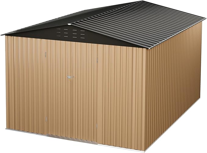 10x12FT Metal Storage Shed with Sloped Roof, Lockable Doors, Solar Light, Windows, and Vents, Outdoor Storage Sheds for Garden, Backyard, Patio Tools and Equipment