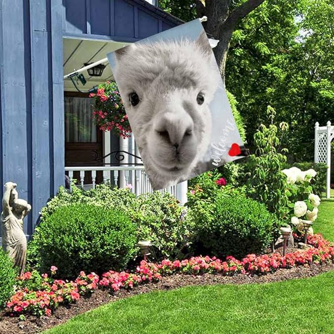 AOYEGO Funny Llama House Flags 28 x 40 Double Sided Burlap I Love Llama Yard Flags Spring Summer Farmhouse Seasonal Outdoor Flag