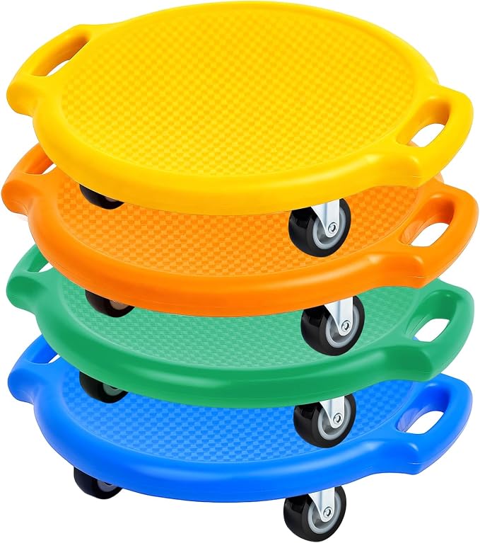 Soulchen Manual Sports Scooter Board with Handles, Sitting Scooter Board with Universal Wheels for Home Gym Indoor Outdoor Activities Play Equipment