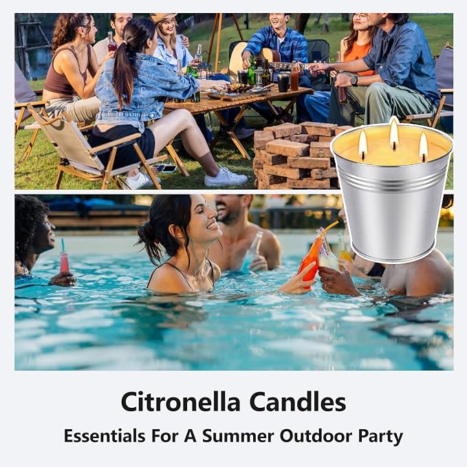 Citronella Scented Candles Outdoor Indoor, 2Pack 34oz Large 3-Wick Soy Wax Candles, 180 Hour Long Lasting Summer Candles for Patio Camping Backyard