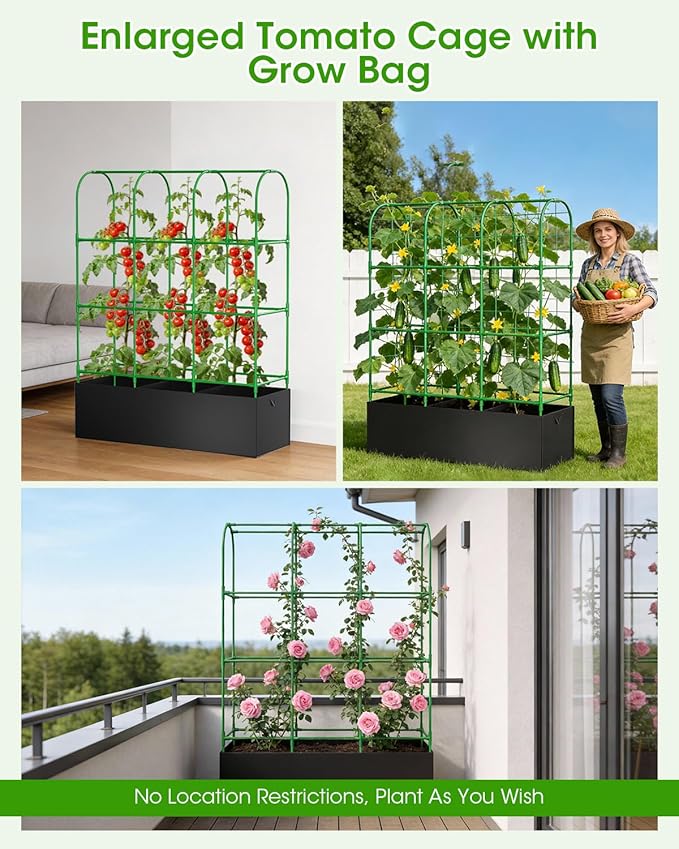 Cucumber Trellis with Grow Bags for Garden, U Frame Garden Trellis for Climbing Plants, Metal Plant Trellis with Garden Netting for Vegetables Flowers Fruits(4 Arches)(U-Shape)