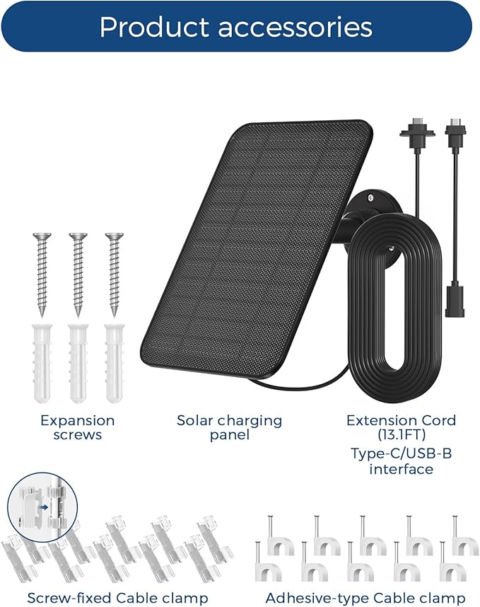 Solar Panel for Blink Outdoor 4(4th Gen)/Blink Outdoor(3rd Gen) XT3 and Blink XT2/XT Camera/Blink Outdoor Camera,Solar Charger with 13.12Ft Outdoor Power Cable, Adjustable Mount, IP65 Waterproof