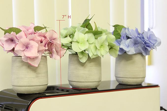 Admired by Nature 7" Tall Artificial Flowers Full Blooming Hydrangea Potted Spring Indoor Faux Plant, Wedding Centerpieces, Tabletop, Home Décor, Office Desk, Kitchen Table Décor - Pink