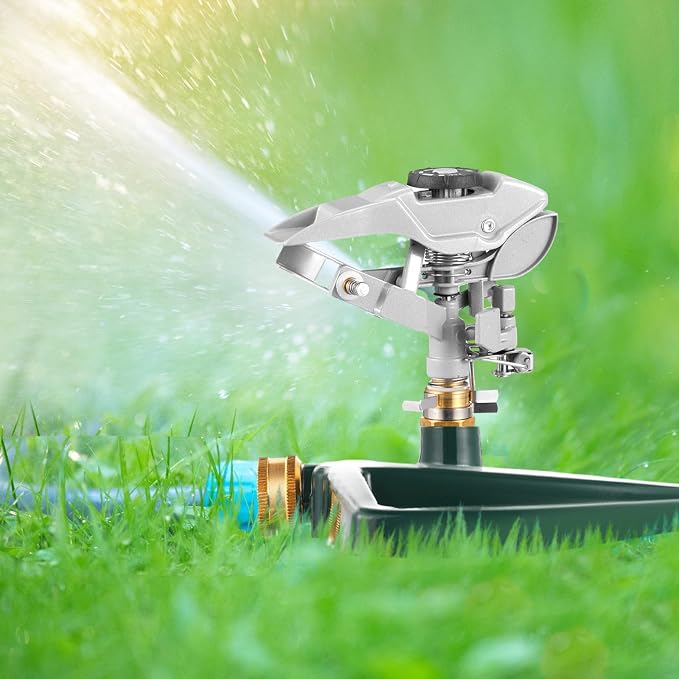 3 Sets Rotating 360 Degree Swivel Garden Sprinkler Pulsating Impact Sprinkler with Metal Base, Heavy Duty Adjustable Garden Hose Sprinklers System for Large Area Lawn Yard(Large Head)