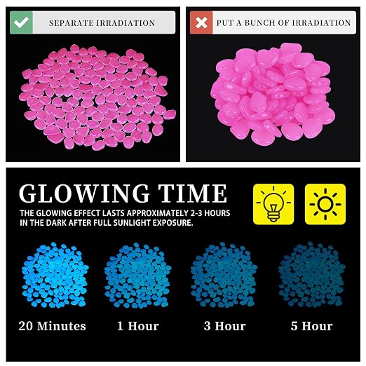 4.2LB 1100PCS Glow in The Dark Stones Outdoor Pink Glowing Pebbles for Garden Decor Glow Stones Rocks Glow in Dark for Lawn Yard Decoration,Pink(0.6”-0.8“)
