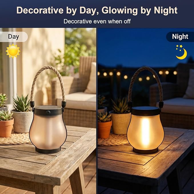 Solar Lanterns Outdoor Waterproof 2 Pack, Outdoor Solar Lanterns with Flickering Flame Effect, USB-C & Solar Charging, Auto Dusk to Dawn, Hanging Light for Garden Patio Yard