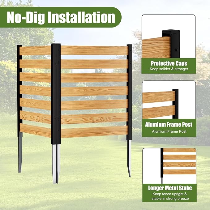 Outdoor Privacy Fence 2P-38''W x 42''H Wood Fence Privacy Screen No Dig Fence Panels, Fencing for Garden Patio Pool Equipment Enclosure Trash Bin Air Conditioner, Privacy Fence Panels Louvered,Black
