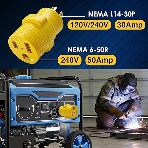 240V 50A to 30A Gen Welder Adapter, NEMA L14-30P to 6-50R 220V Welder Adapter, 30A 4-Prong/Pin Twist-Lock Plug to 50A 3-Prong/Pin Welder Outlet, Generator Welder Power Connector, ETL Listed